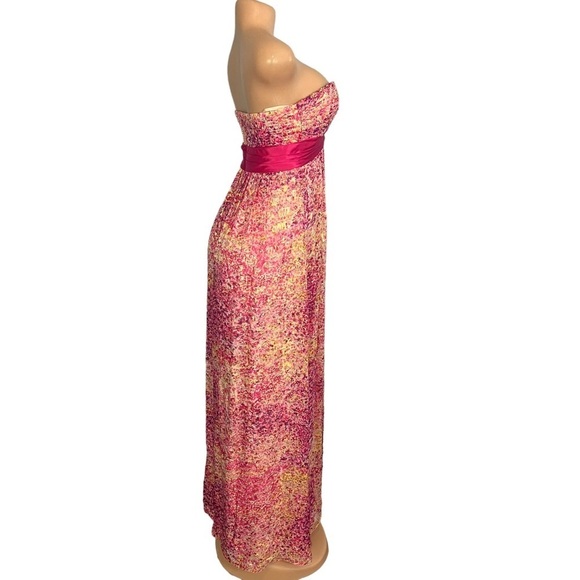 BCBGMaxazria Metallic Silk Kai Begonia Sleeveless Pink Maxi Dress - Picture 6 of 11